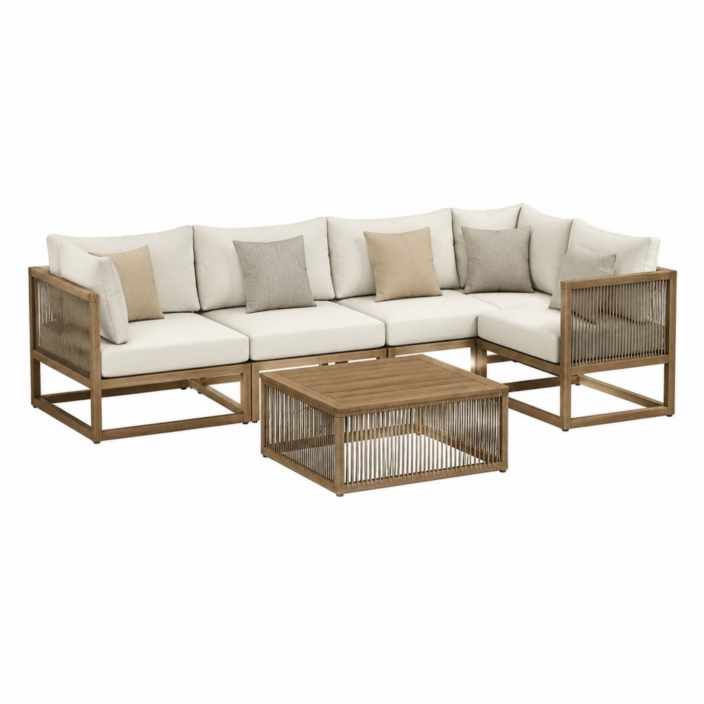 Gartenlounge-Set 4-teilig Beige Akazien-Massivholz mit Seilbespannung L-Form 275 x 210 x 78 cm