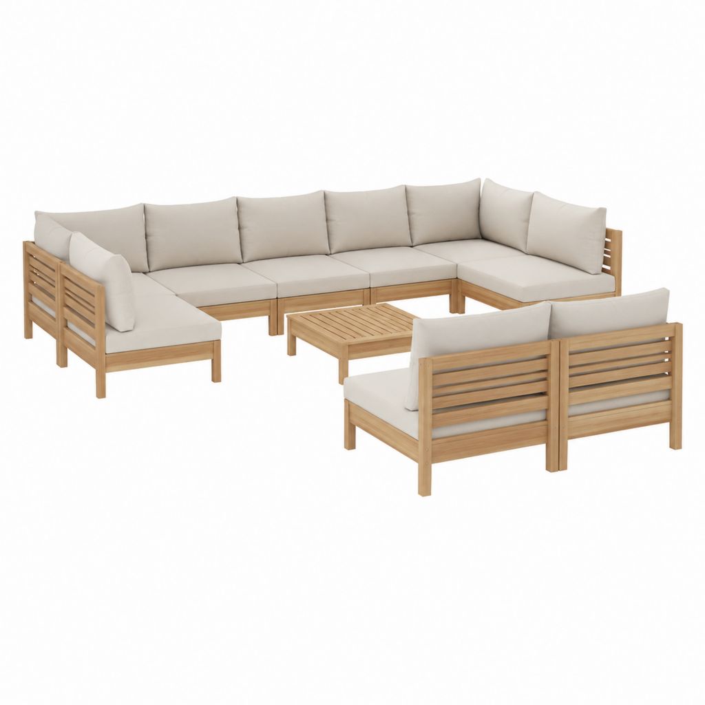 Gartenlounge Set 3-teilig Beige Akazienholz mit Ecksofa 278 x 210 cm
