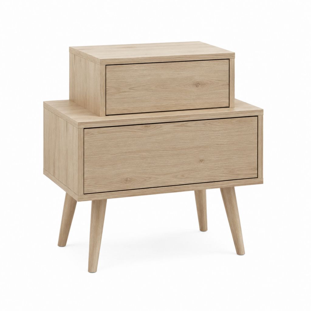 Nachttisch mit 2 Schubladen Eiche hell MDF und Gummibaum-Massivholz rechteckig 60 x 60 x 40 cm