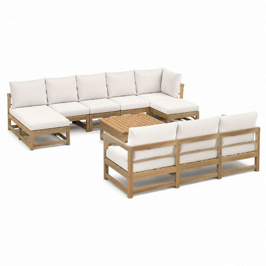 Gartenlounge Set aus Akazienholz Natur mit cremefarbenen Polyesterpolstern 283 x 148 x 75 cm