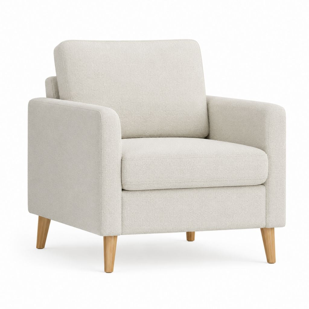 Wohnzimmersessel Cremeweiß mit Polyesterbezug Massivholzbeinen 82 x 84 x 86 cm