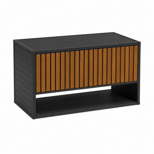 Gartenschrank mit Lamellenfront Schwarz Braun Aluminium WPC rechteckig 120 x 60 x 100 cm