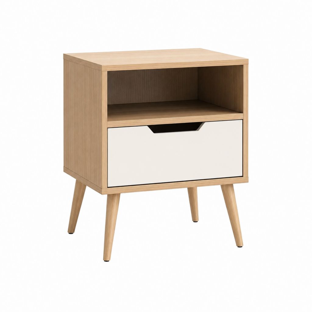 Nachttisch mit Schublade und offenem Fach Naturweiß Spanplatte rechteckig 40 x 35 x 55 cm