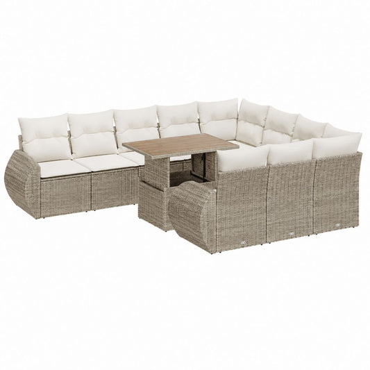 Gartenlounge Set 6-Sitzer Beige PE-Rattan mit Akazienholz Tisch 250 x 200 x 85 cm