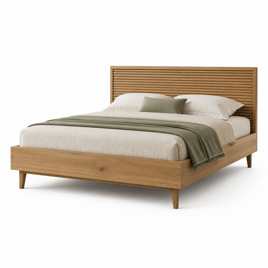 Doppelbett Bettgestell Natur Eiche Massivholz Rechteckig mit Kopfteil für Matratze 160 x 200 cm