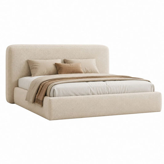 Stauraumbett Beige mit Bouclé-Polyesterbezug 160 x 200 cm