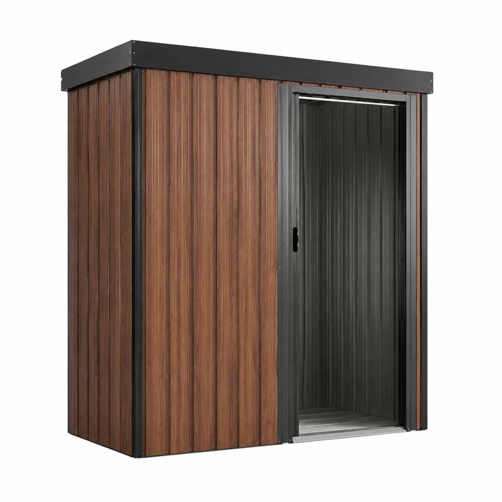 Geräteschuppen aus verzinktem Stahl in Holzoptik Schwarz 213 x 131 x 195 cm mit Schiebetür