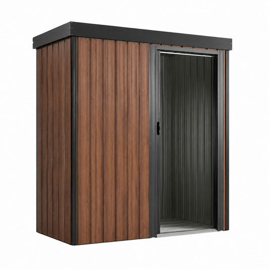 Geräteschuppen aus verzinktem Stahl in Holzoptik Schwarz 213 x 131 x 195 cm mit Schiebetür