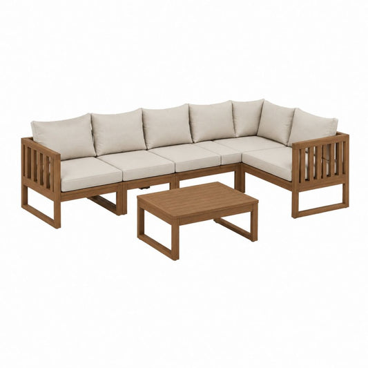 5-teiliges Gartenlounge Ecksofa Set Beige Akazien-Massivholz L-Form 250 x 190 x 70 cm