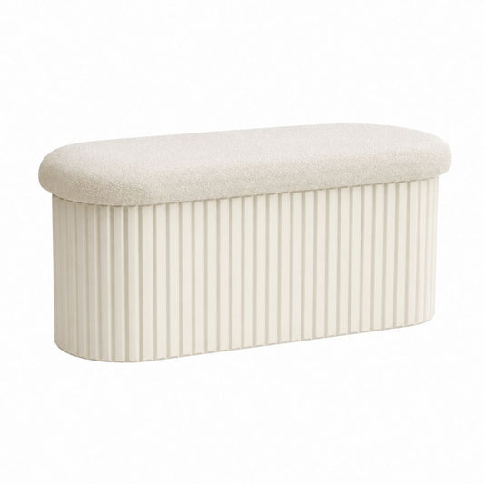 Ovaler Fußhocker Creme mit Polyesterbezug und MDF-Korpus 80 x 40 x 45 cm