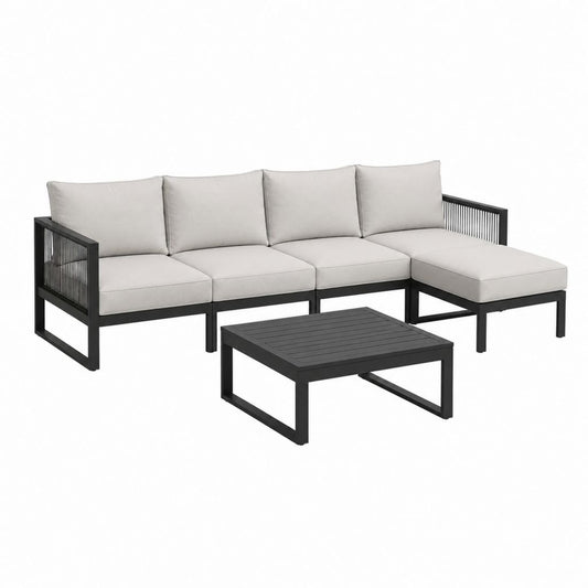 Gartenlounge Set L-Form Schwarz Hellgrau Aluminium Polyester 250 x 160 x 78 cm