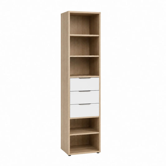 Standregal mit 3 Schubladen Eiche hell Weiß Spanplatte rechteckig 45 x 35 x 180 cm