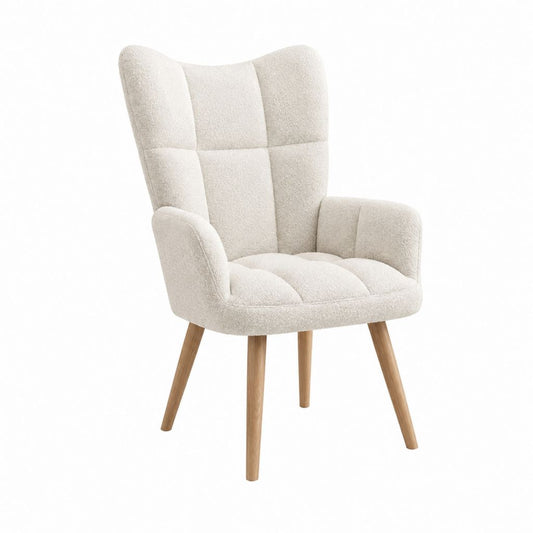 Ohrensessel Creme Bouclé-Polyester mit Eichenholzbeinen 78 x 82 x 96 cm