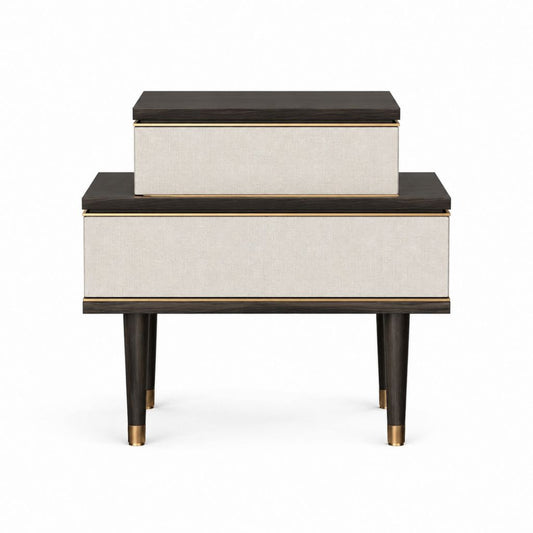 Nachttisch mit 2 Schubladen Dunkelbraun Beige MDF Eichenfurnier Rechteckig 60 x 40 x 65 cm