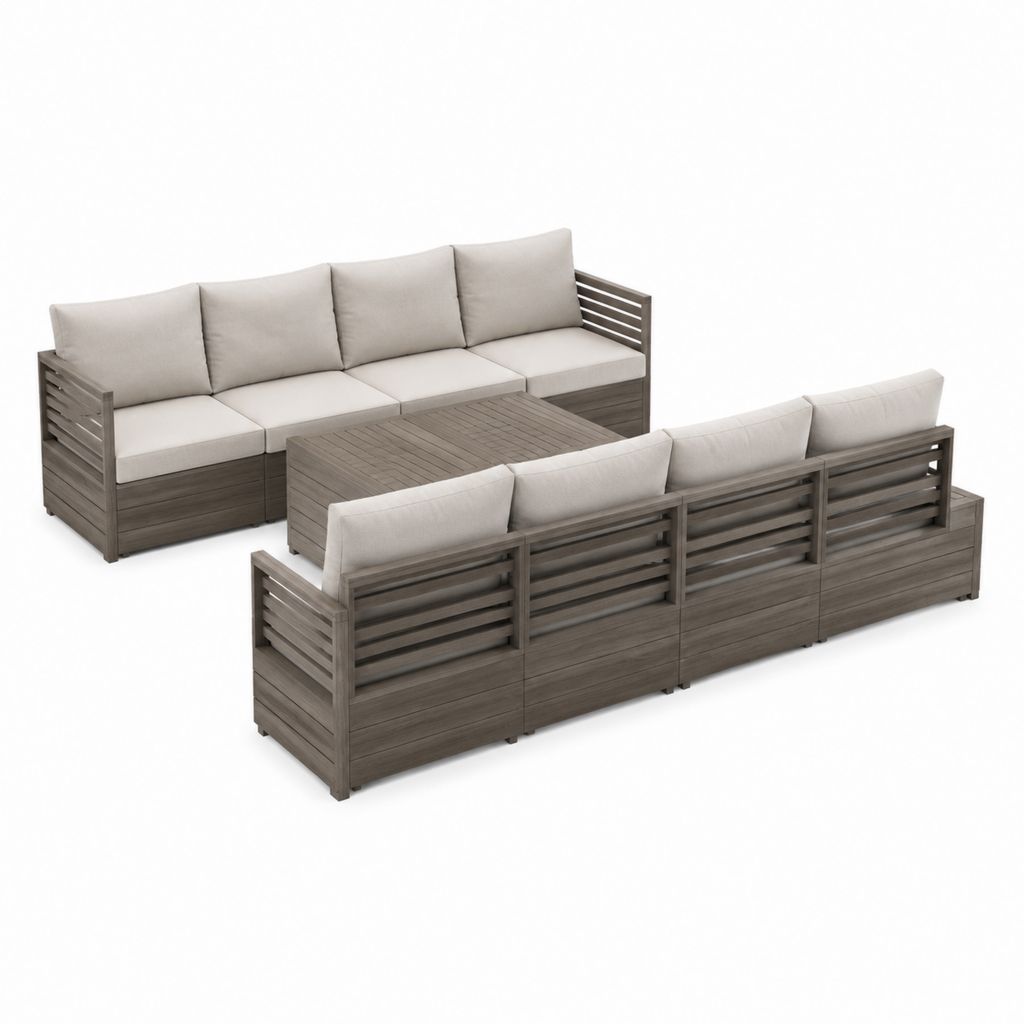 Gartenlounge Set 7-teilig Grau aus Akazien-Massivholz 218 x 72 x 70 cm