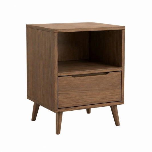 Nachttisch Walnussfarben mit MDF-Korpus Walnussfurnier Schublade und offenem Fach 45 x 40 x 60 cm
