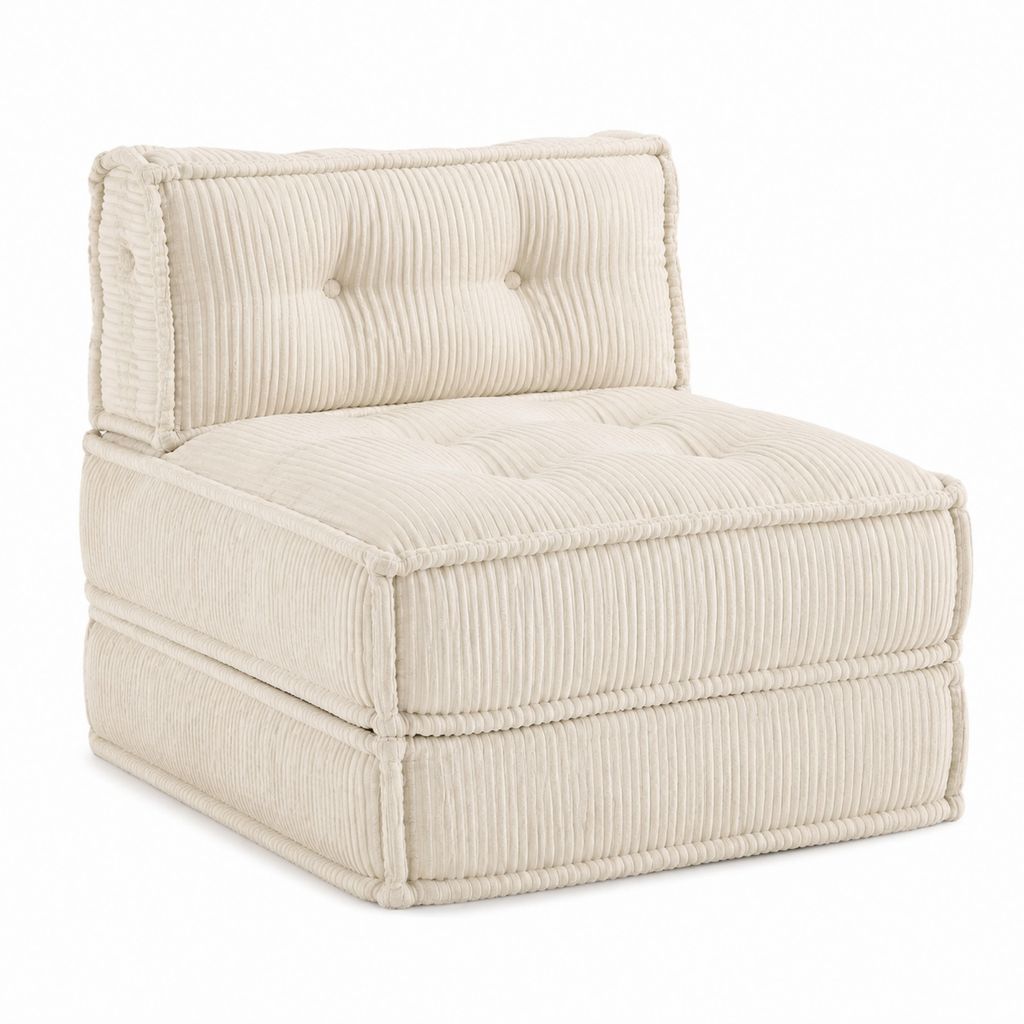 Sitzhocker mit Rückenlehne Creme Polyester-Cord Rechteckig 80 x 95 x 70 cm