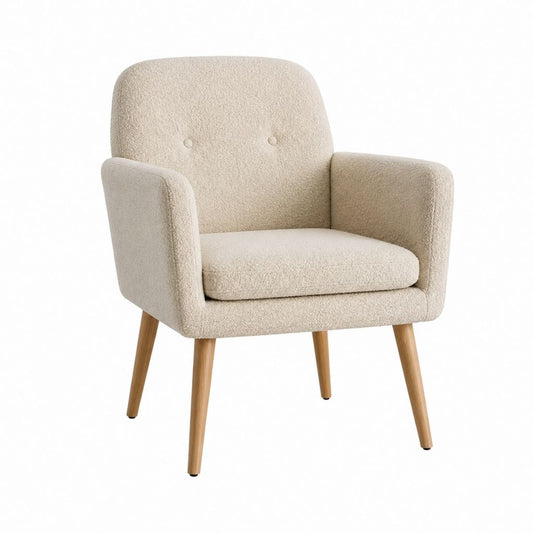 Sessel Creme mit Bouclé-Polyesterbezug und Massivholzbeinen 73 x 76 x 82 cm