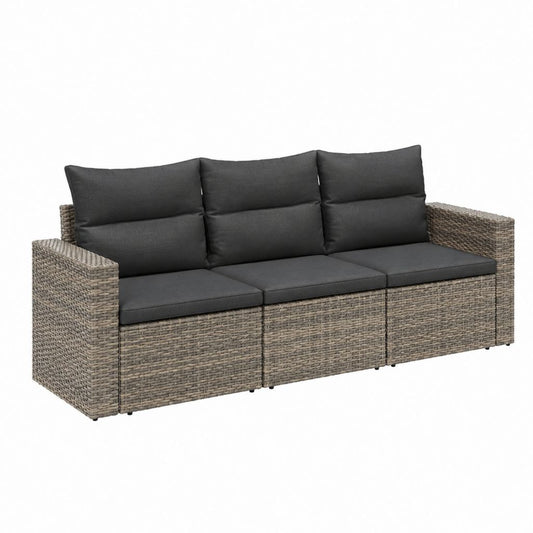 3-Sitzer Gartensofa Grau Polyrattan Stahlgestell 190 x 70 x 75 cm