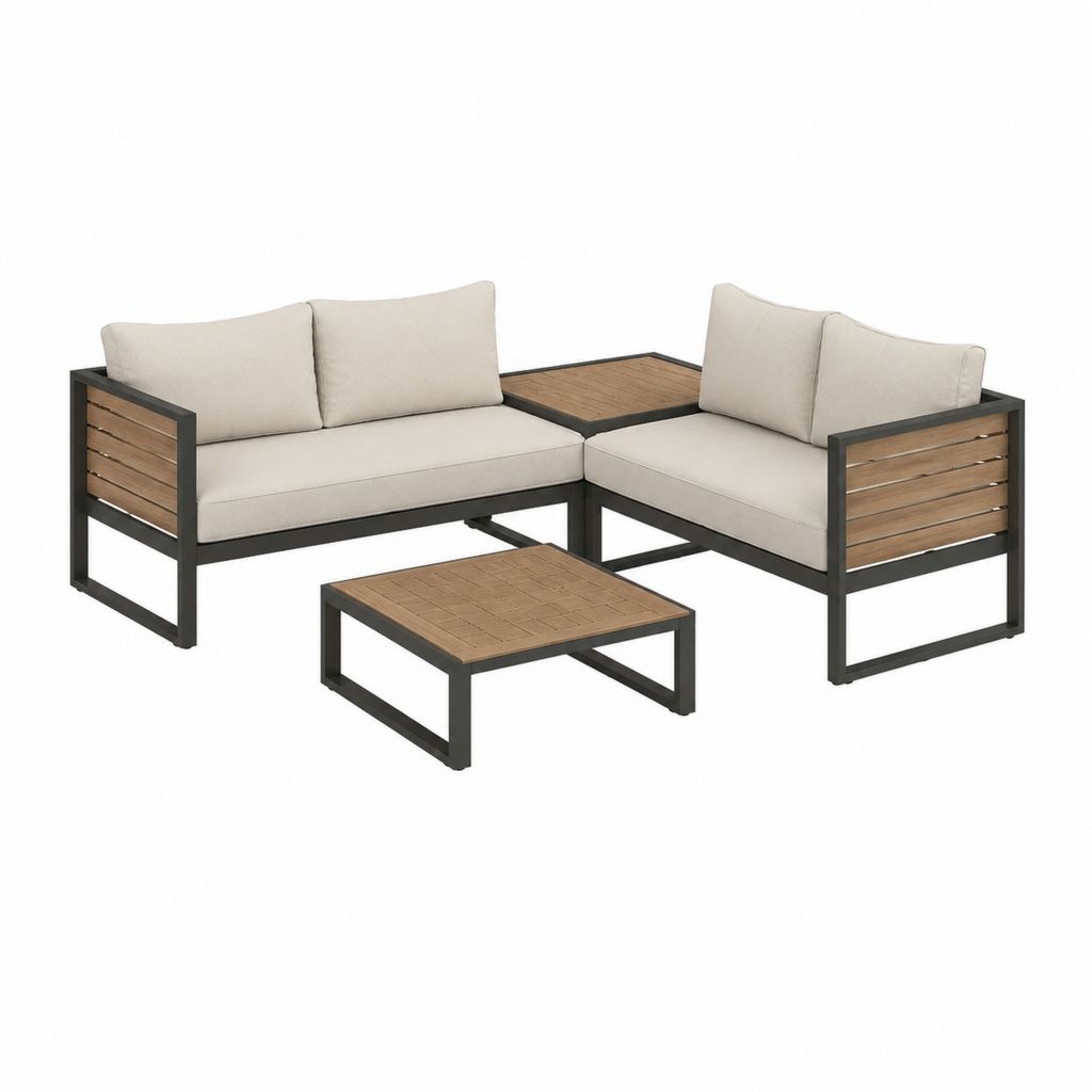 Gartenlounge Set 4-teilig Beige Aluminium und Akazienholz 190 x 190 cm mit Couchtisch