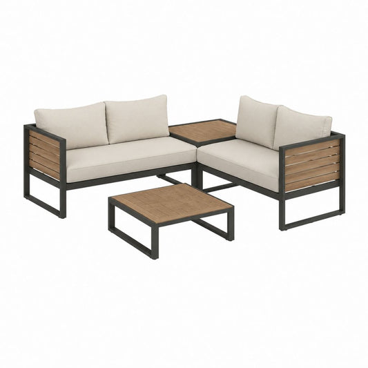 Gartenlounge Set 4-teilig Beige Aluminium und Akazienholz 190 x 190 cm mit Couchtisch