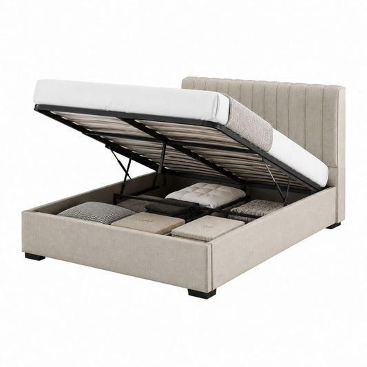 Stauraumbett Doppelbett Beige Polyester Rechteckig Liegefläche 160 x 200 cm